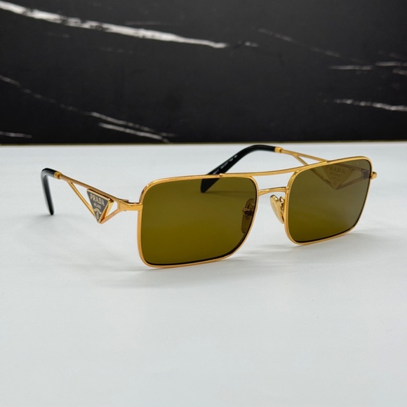 NEW SPR A52 15N01T PRADA SQUARE PR A52S 15N01T GOLD PRA52S UNISEX SUNGLASSES - Picture 1 of 12